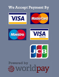 We Accept Visa, Mastercard, Maestro, Visa Electron and JCB, powered by WorldPay